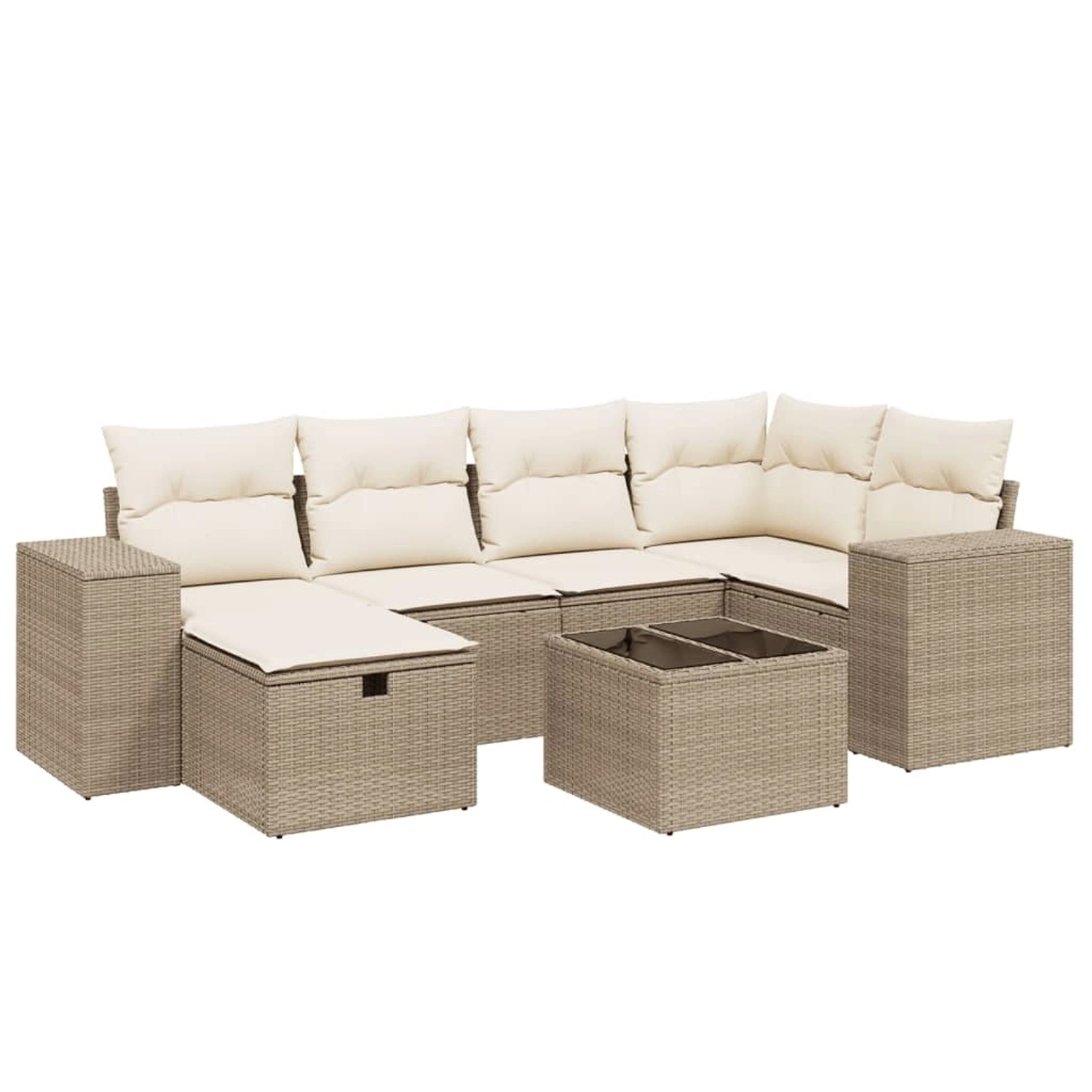 vidaXL 7-Tlg Garten-Sofagarnitur mit Kissen Beige Poly Rattan 3264424 günstig online kaufen