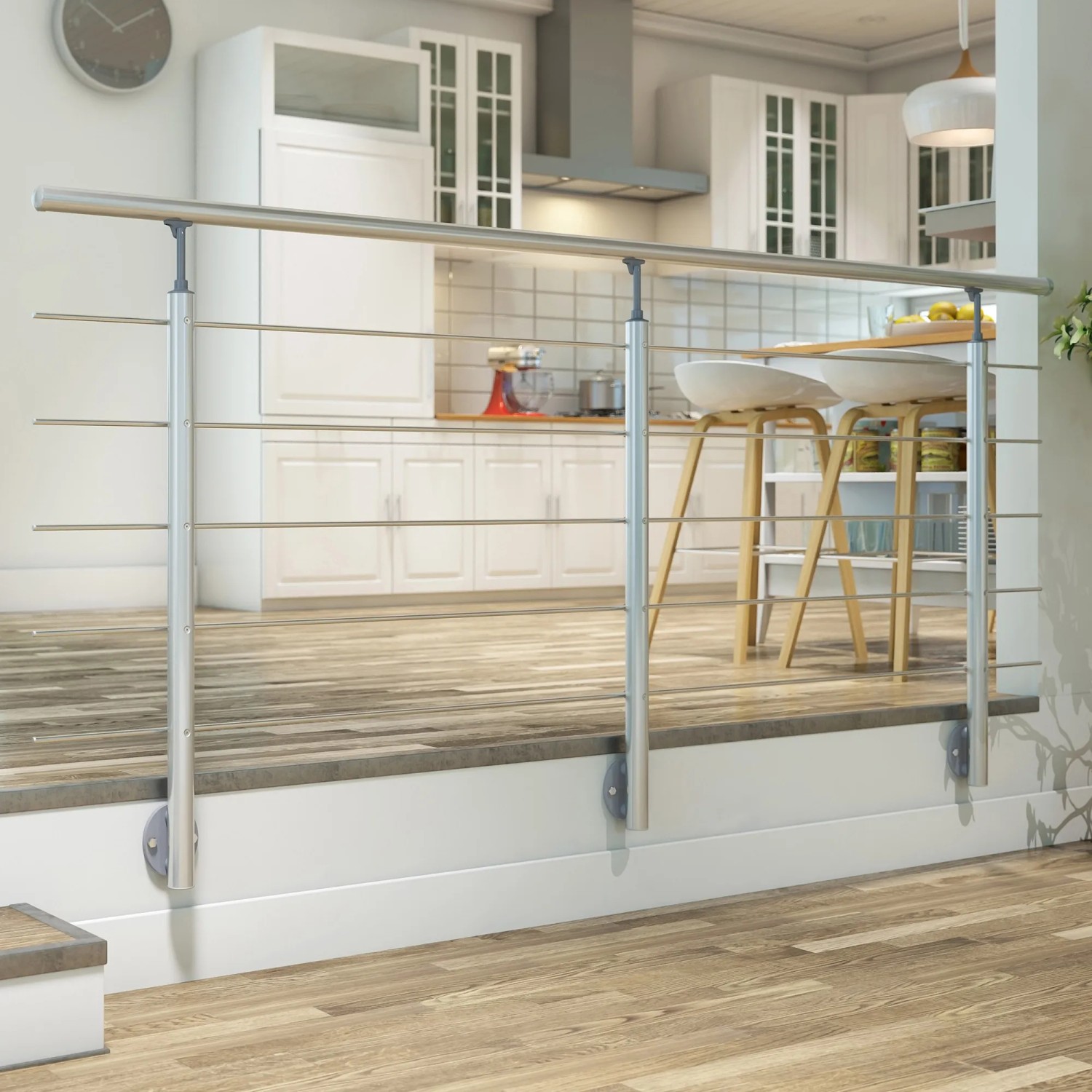 Dolle Geländer-Komplettset, 150 cm, Aluminium, zur Wandmontage. Modernes Design für Treppen und Balkone.