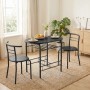 Schwarzes HOMCOM Esszimmer-Set aus MDF und Metall mit Marmor-Optik Tischplatte, Ablagefach und 2 Stühlen. Ideal für kleine Räume.