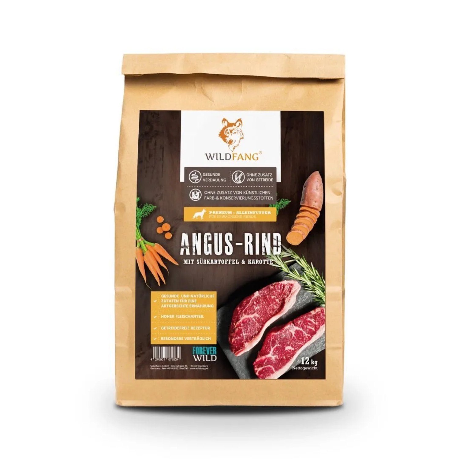 Wildfang Adult Trockenfutter mit Angus Rind Getreidefrei 2 kg
