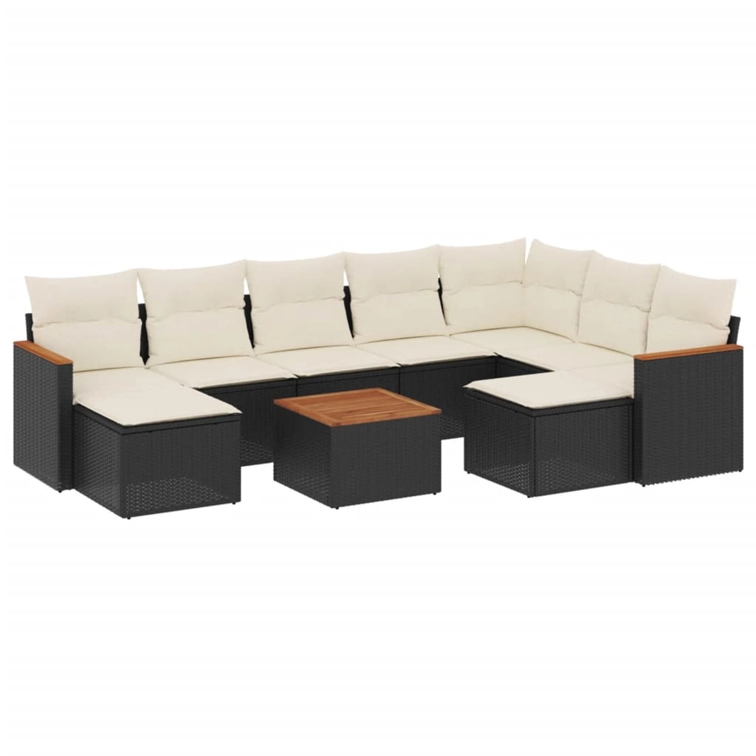 vidaXL 10-Tlg Garten-Sofagarnitur mit Kissen Schwarz Poly Rattan 3226546