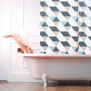 Relaxdays Duschrollo Kunststoff Aluminium Grau Blau Beige Wasserabweisend 80 cm x 240 cm