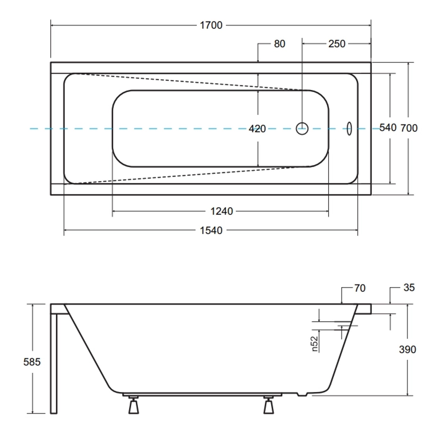 Bad Land Badewanne Rechteck MODERN 170x70 Ablauf Füße_5