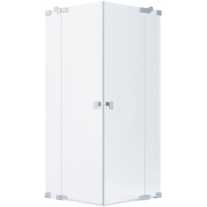 Schöner Wohnen Eckdusche mit zwei Drehtüren und Festteilen, silbermatte Beschläge, 90x90x200 cm.