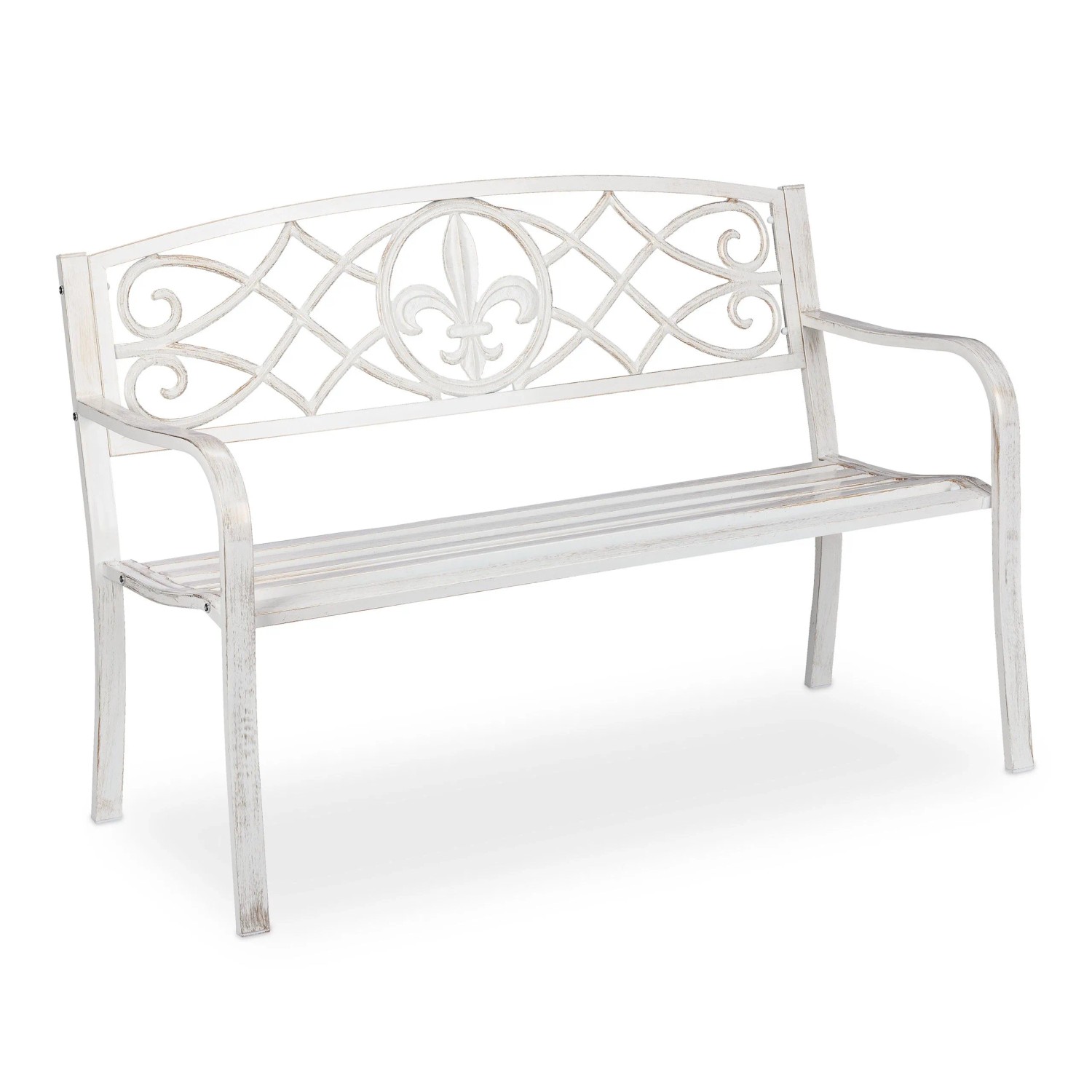 Relaxdays Gartenbank Stahl Gusseisen Weiß Bronze Wetterbeständig für 2 Personen 86 cm x 127 cm x 57 cm 13,9 kg