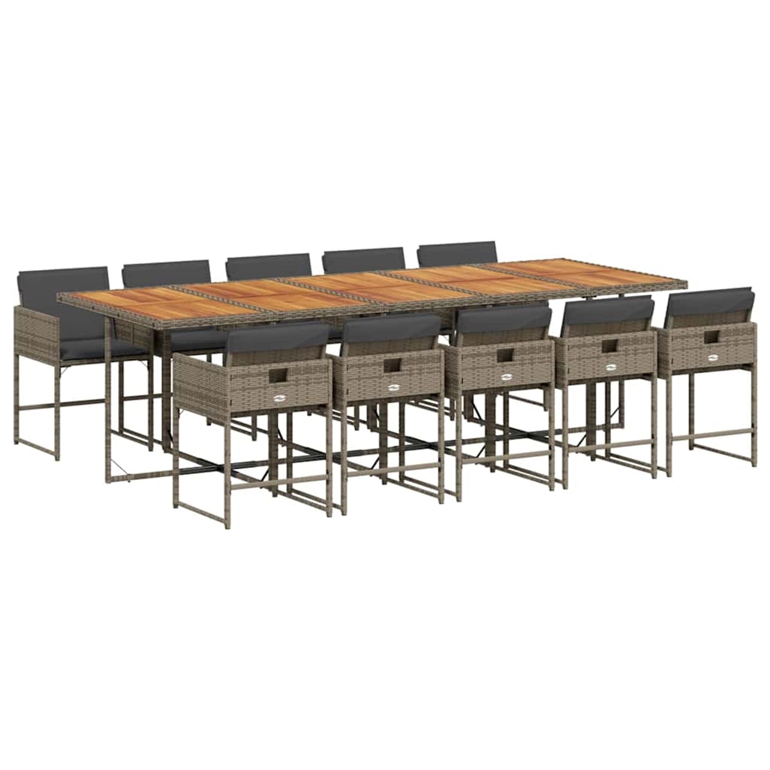 vidaXL 11-Tlg Garten-Essgruppe mit Kissen Grau Poly Rattan 3211298 günstig online kaufen