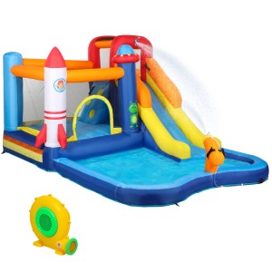 AIYAPLAY Hüpfburg mit Rutsche und Gebläse für Kinder, ideal für Outdoor Wasserspiele im Garten.