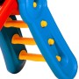 Detailansicht der BIG Fun Slide Rutsche mit blauen Seitenteilen und gelben Stufen.