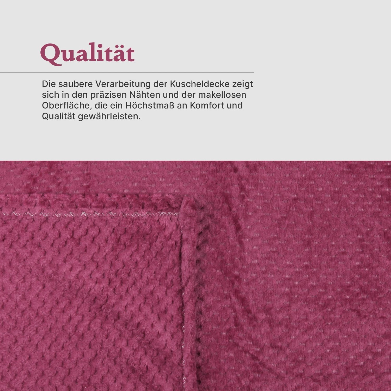 Detailaufnahme: Weinrote Bestgoodies Kuscheldecke (150x200 cm) mit Cashmere Soft Touch und Popcorn-Muster.