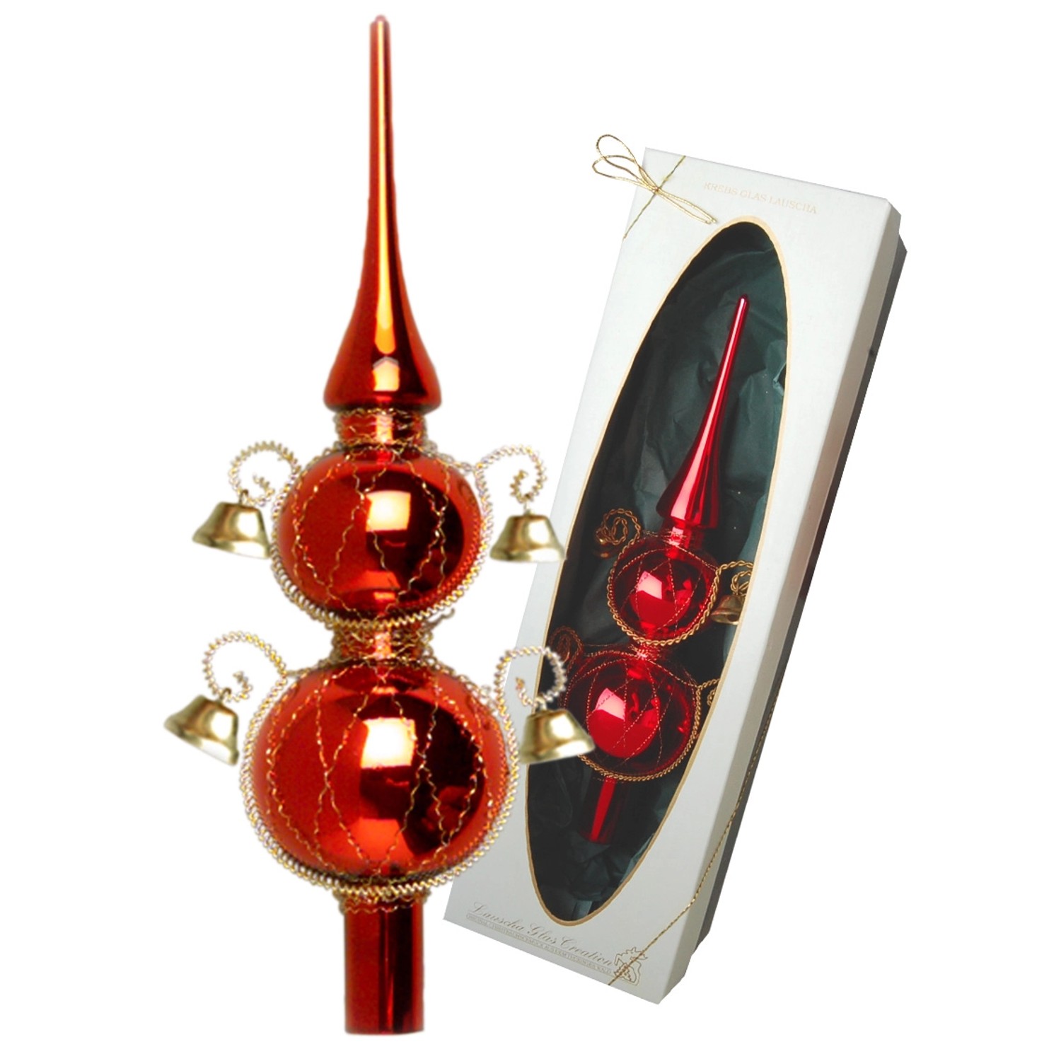 Krebs Glas Lauscha Weihnachtsbaumspitze Glocken Rot 1-tlg. 33cm