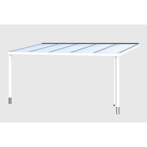 Weiße Terrassenüberdachung Genua mit klarer Doppelstegplatte, Aluminium, 541x307 cm.