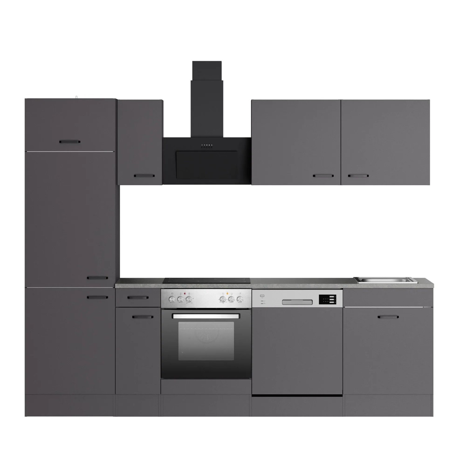 OPTIFIT Küchenzeile Kiel420 270cm Anthrazit m. E-Geräten inkl. Geschirrspüler