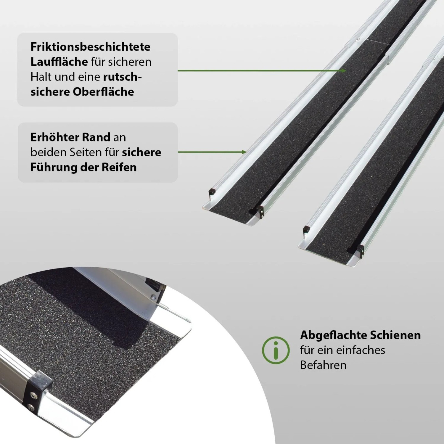 TRUTZHOLM Alu Teleskoprampe, beschichtete Lauffläche, erhöhter Rand für Rollstühle.