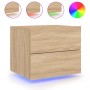 vidaXL Wand-Nachttische mit LED, 2 Stk., Sonoma-Eiche. Hängender Nachttisch mit zwei Schubladen und RGB-Beleuchtung.