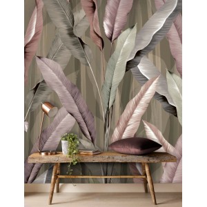 Fototapete Leaves pink (280x200cm) von Art for the Home mit rosa Blättern im botanischen Design.