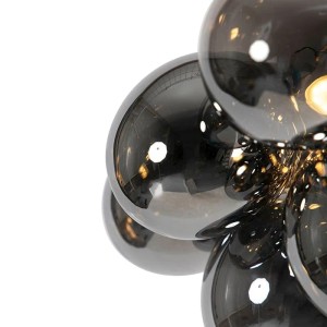 Design Deckenleuchte Uvas, schwarz mit 4 Rauchglas-Lampen. Moderne Lampe für Wohnzimmer & Büro.
