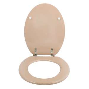 MSV WC-Sitz Cleo, MDF, beige, mit Edelstahlscharnieren, geöffnet.