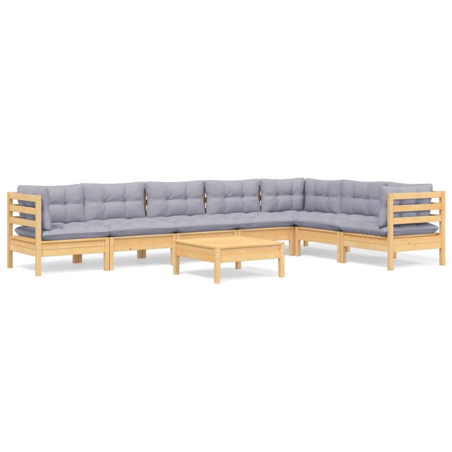 vidaXL 8-Tlg Garten-Lounge-Set mit Grauen Kissen Kiefer Massivholz 3096700
