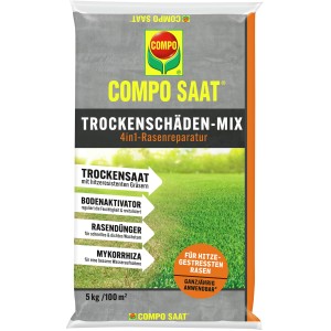 Verpackung Compo Saat Trockenschäden-Mix 5kg für 100m² Rasenreparatur.