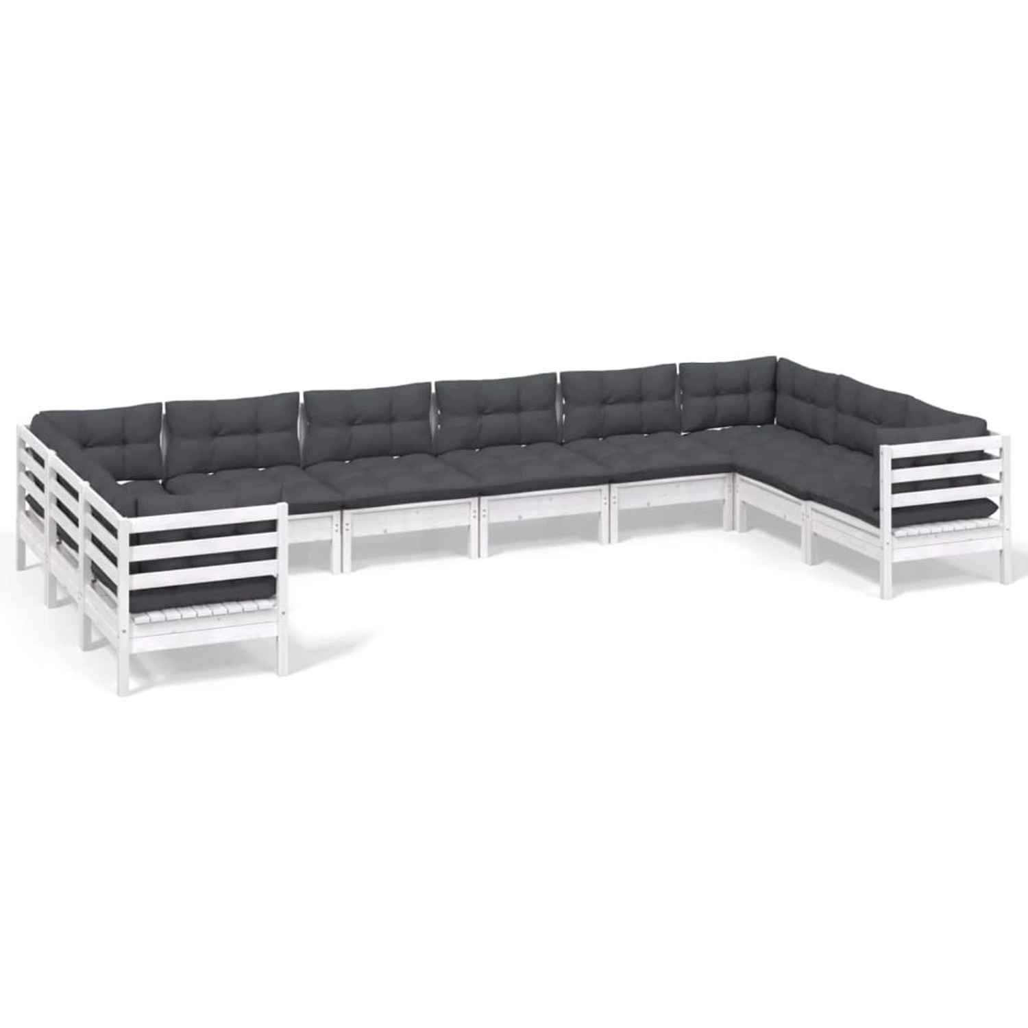 vidaXL 10-tlg Garten-Lounge-Set mit Kissen Weiß Kiefernholz Modell 8 günstig online kaufen