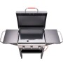 Char-Broil Griddle 3400 Gasgrill mit Gusseisenplatte, Seitenablagen und Deckel.