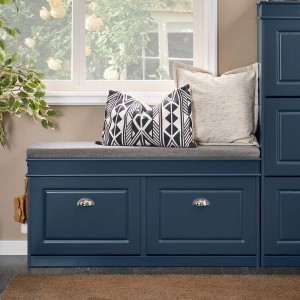 SoBuy Schuhbank Schmal mit 2 Klappen Garderobenbank mit Sitzkissen Blau FSR64-B