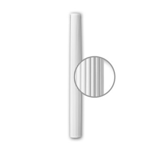 Weiße PROFHOME Halbsäule (221cm) mit Schaft und Fassadenstuck, Detailansicht der korinthischen Säule.