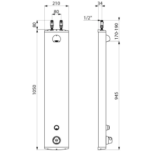 Technische Zeichnung: Delabie SECURITHERM Thermostat-Duschpaneel Alunox-Matt mit Maßen.