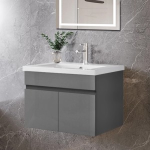 AICA Waschtisch mit Unterschrank, 60 cm, anthrazit hochglanz, Teil des Badmöbel Sets BERGEN.