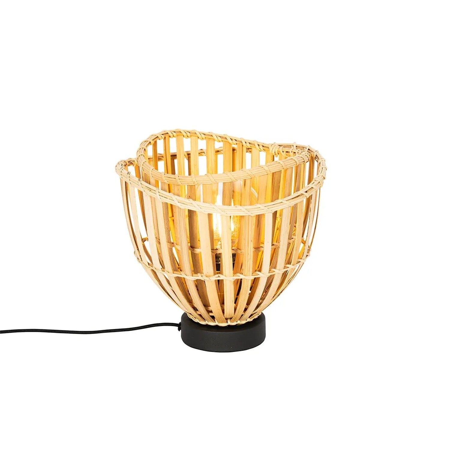 QAZQA Orientalische Tischlampe Schwarz mit Natürlichem Bambus Pua