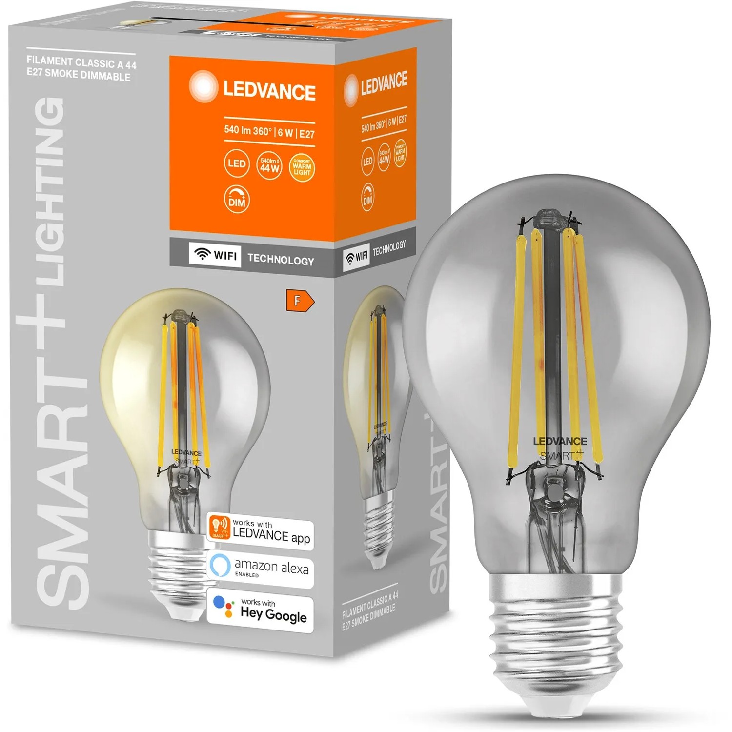 Ledvance Smart+ Filament Leuchtmittel, E27, 6W, grau. Smarte LED Lampe mit WiFi Technologie.