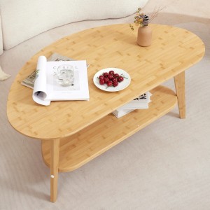 Halbrunder Couchtisch "Couchy1" aus Bambus mit Ablagefläche. Modernes Möbel für das Wohnzimmer.