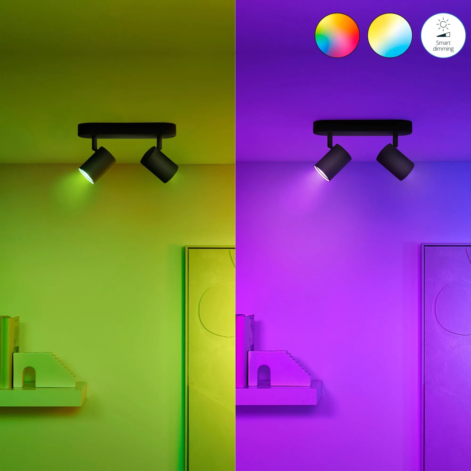 WiZ LED-Spots GU10, 4,7W, transparent, 2er-Set. Smarte Glühlampen mit Farbwechsel und Dimmfunktion.