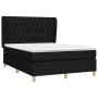 Schwarzes vidaXL Boxspringbett 140x190 cm mit Stoffbezug, Matratze und Kopfteil.
