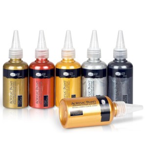 Artina Metallic Acrylfarben Set, 6 Farben (Gold, Silber, Rot, Schwarz, Grau), je 75ml. Künstlerfarben für Leinwand.