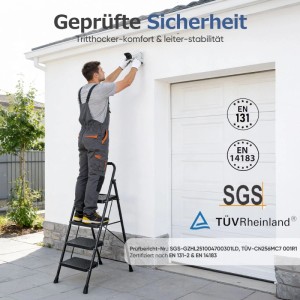 Sekey Klapptritt 4 Stufen Faltbar 36 cm Trittstufen Anti Rutsch bis 150 kg Haushaltsleiter