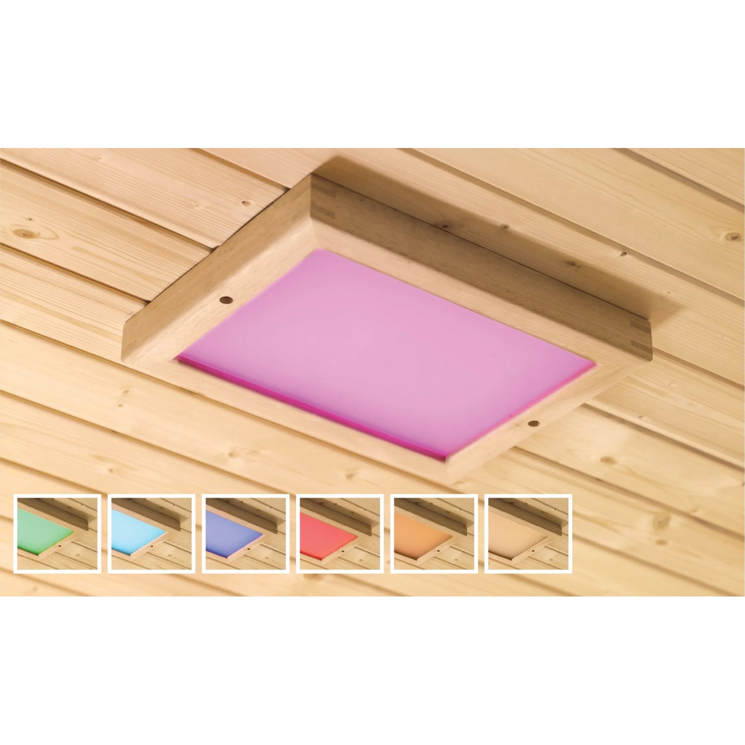 Karibu LED Farblichtanwendung (mittel) für Sauna & Infrarotkabine mit Holzrahmen und Fernbedienung.