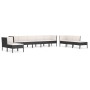 vidaXL Garten-Lounge-Set, 10-teilig, Poly Rattan schwarz mit cremeweißen Auflagen.