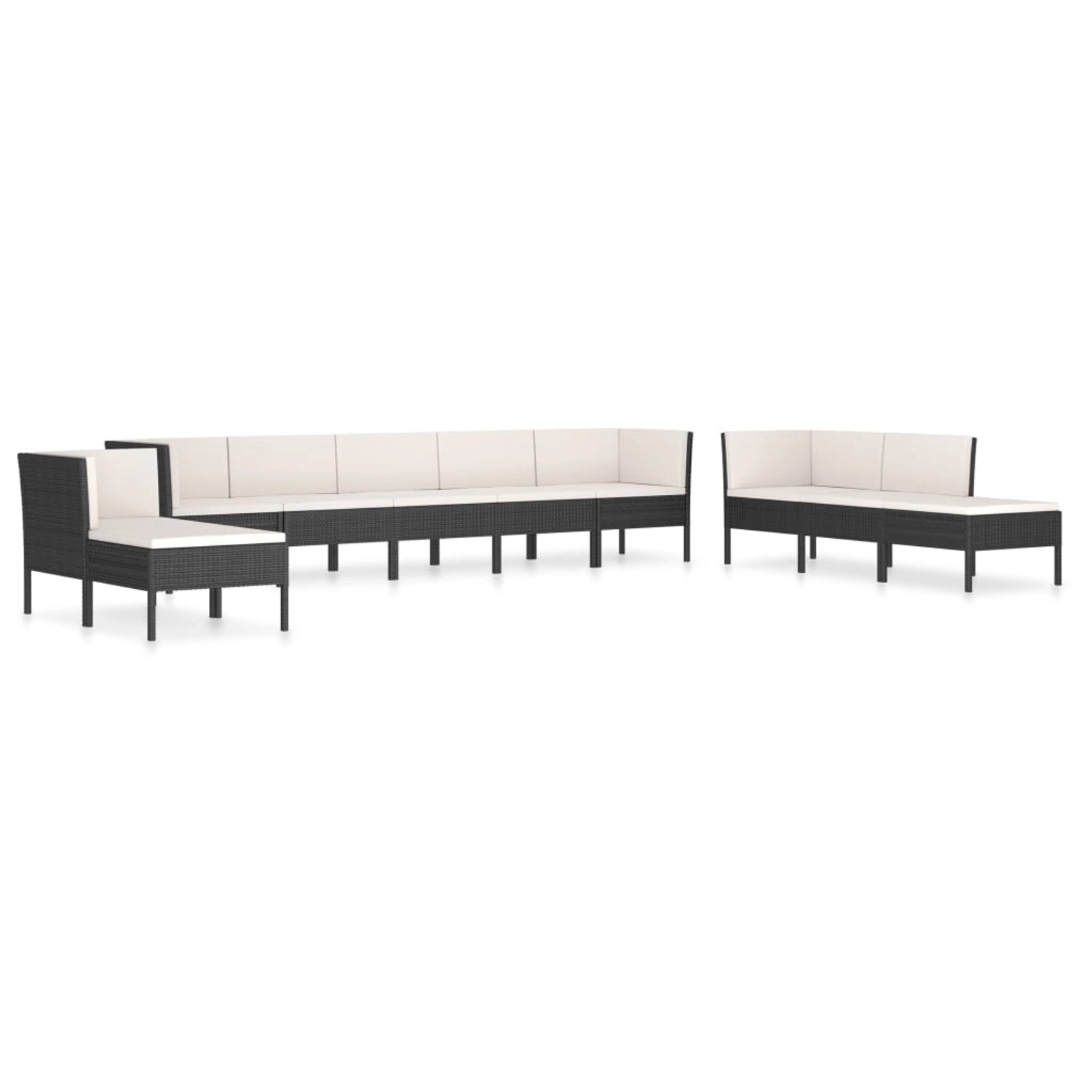 vidaXL 10-tlg Garten-Lounge-Set mit Auflagen Poly Rattan Schwarz Modell 1