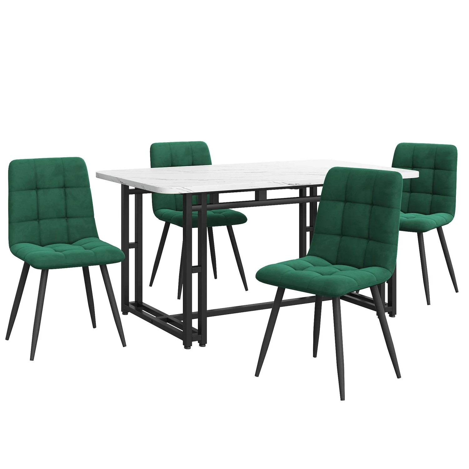 Merax Essgruppe 5-tlg mit 140x80cm Esstisch  4 Samtstühle Dunkelgrün  Schwarz
