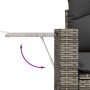 Gartenmöbel: Detailansicht der klappbaren Ablage am Sofa der vidaXL Sofagarnitur aus grauem Rattan.