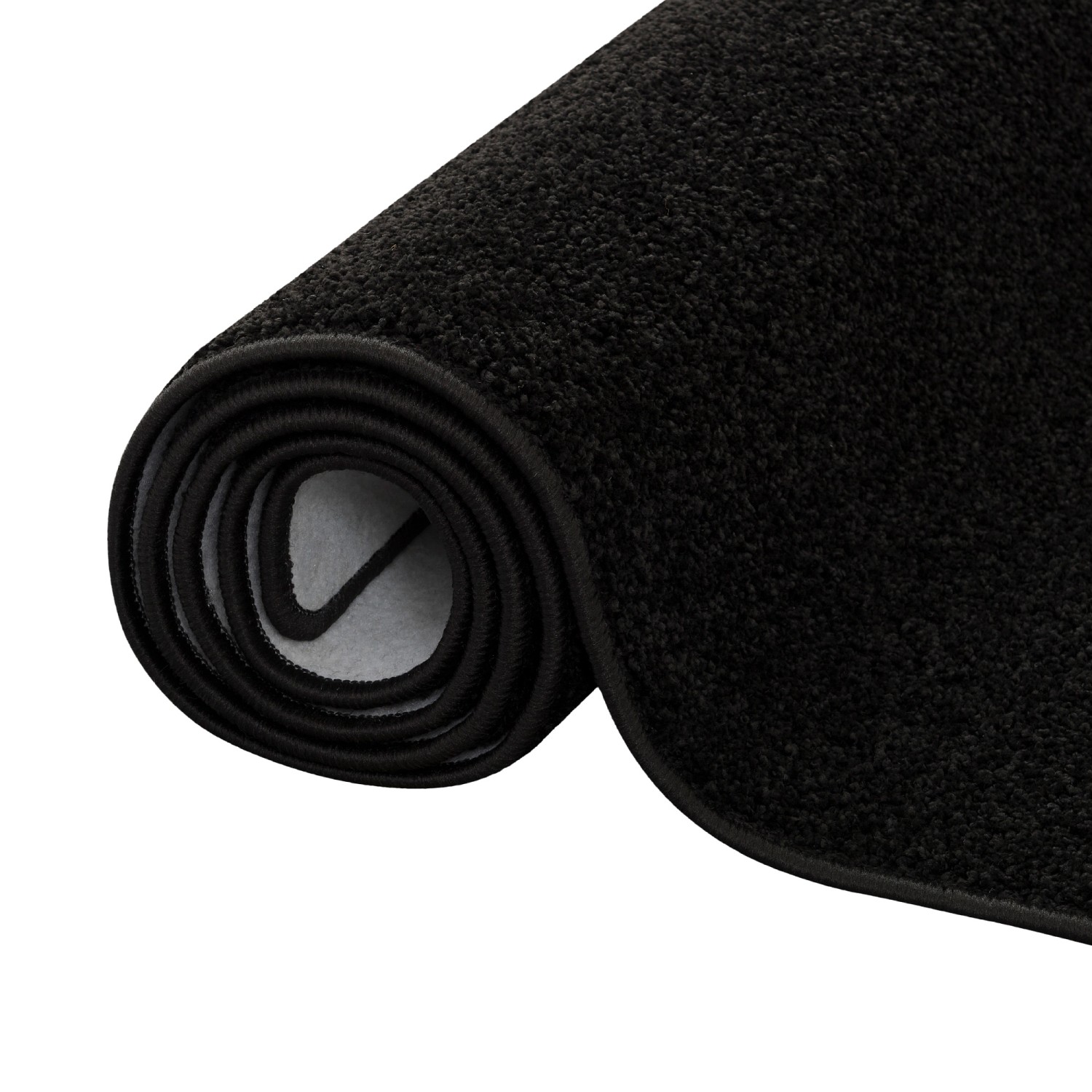 Gerollter, schwarzer Snapstyle Hochflor Teppichläufer Cottage, 80x200cm.