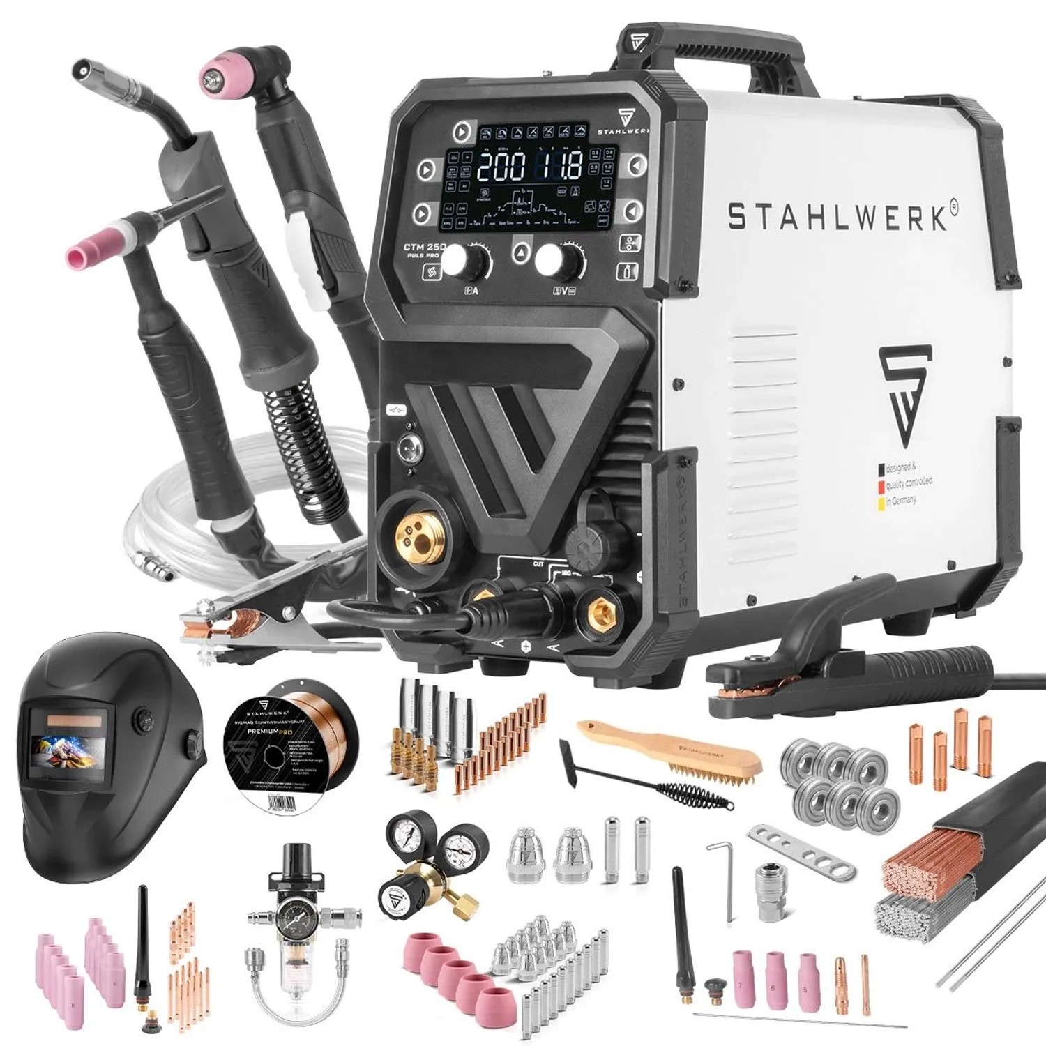 STAHLWERK 6-in-1 Schweißgerät CTM-250 PULS Pro Vollausstattung 200 A WIG MIG MAG