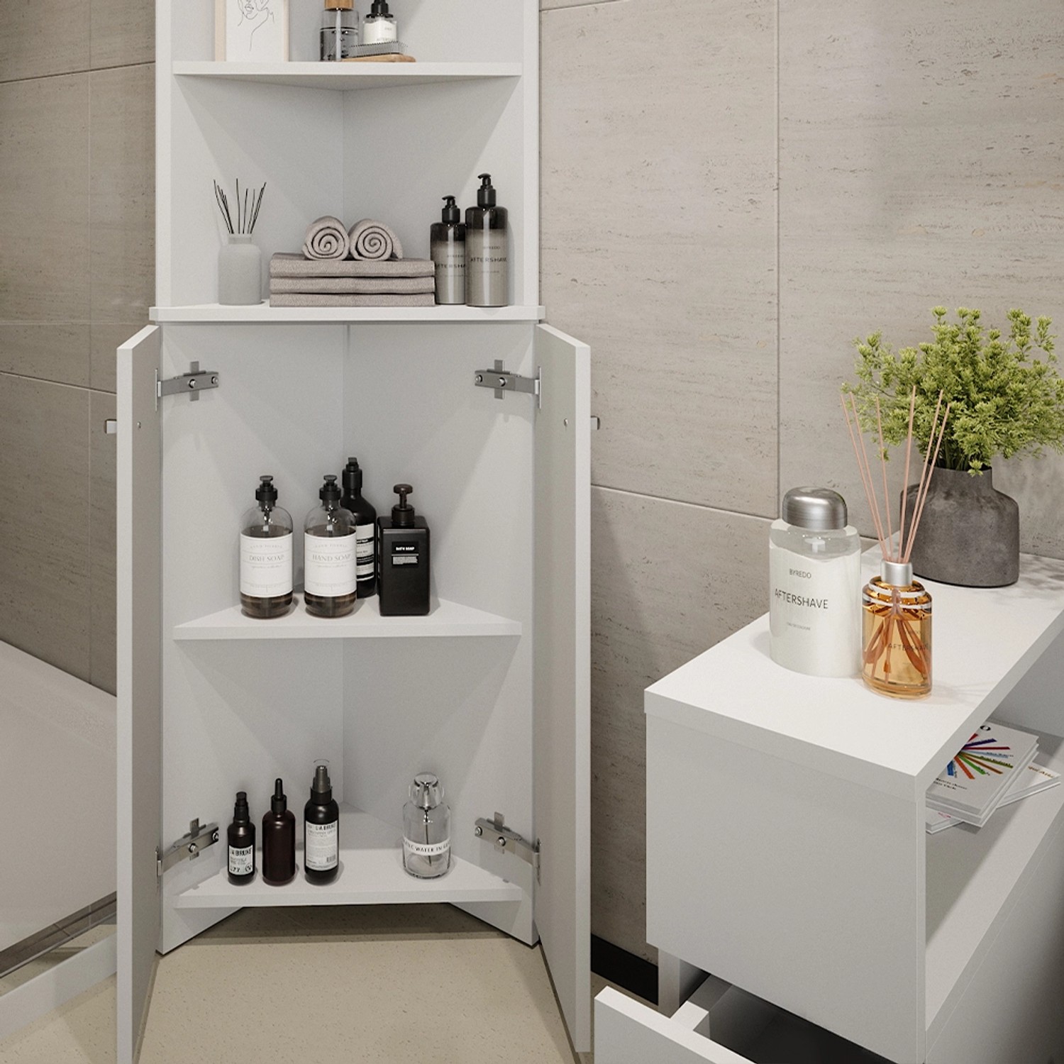 vicco badschrank fynn weiß 36 x 175 cm eckschrank mit 2 türen