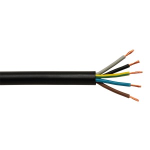 Schwarze Gummileitung H07RN-F 5G 2,5 mit 5 Adern für den Außenbereich.