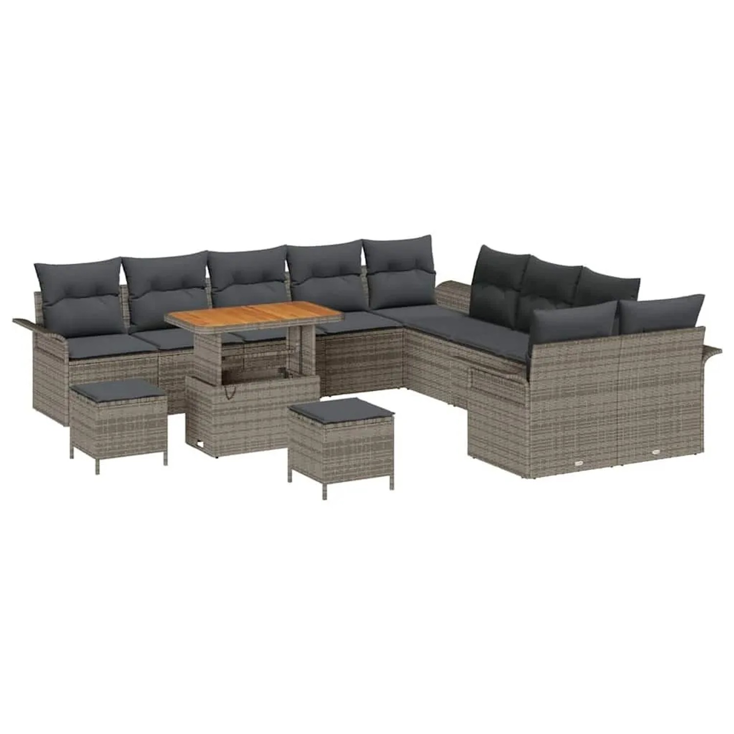 Thumbnail - vidaXL Garten-Sofa-Set mit Kissen mit Speicher 13-Tlg Grau 3364148