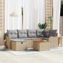 Beiges 7-teiliges vidaXL Garten-Sofa-Set aus Rattan mit Kissen und Stauraum.