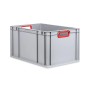 Graue PROREGAL Eurobox mit roten Griffen, 32x40x60 cm, ideal zur Aufbewahrung und Lagerung.