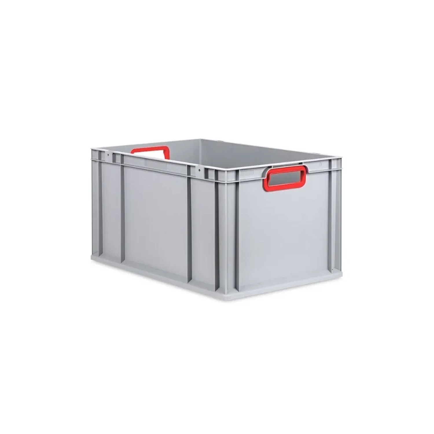 Graue PROREGAL Eurobox mit roten Griffen, 32x40x60 cm, ideal zur Aufbewahrung und Lagerung.
