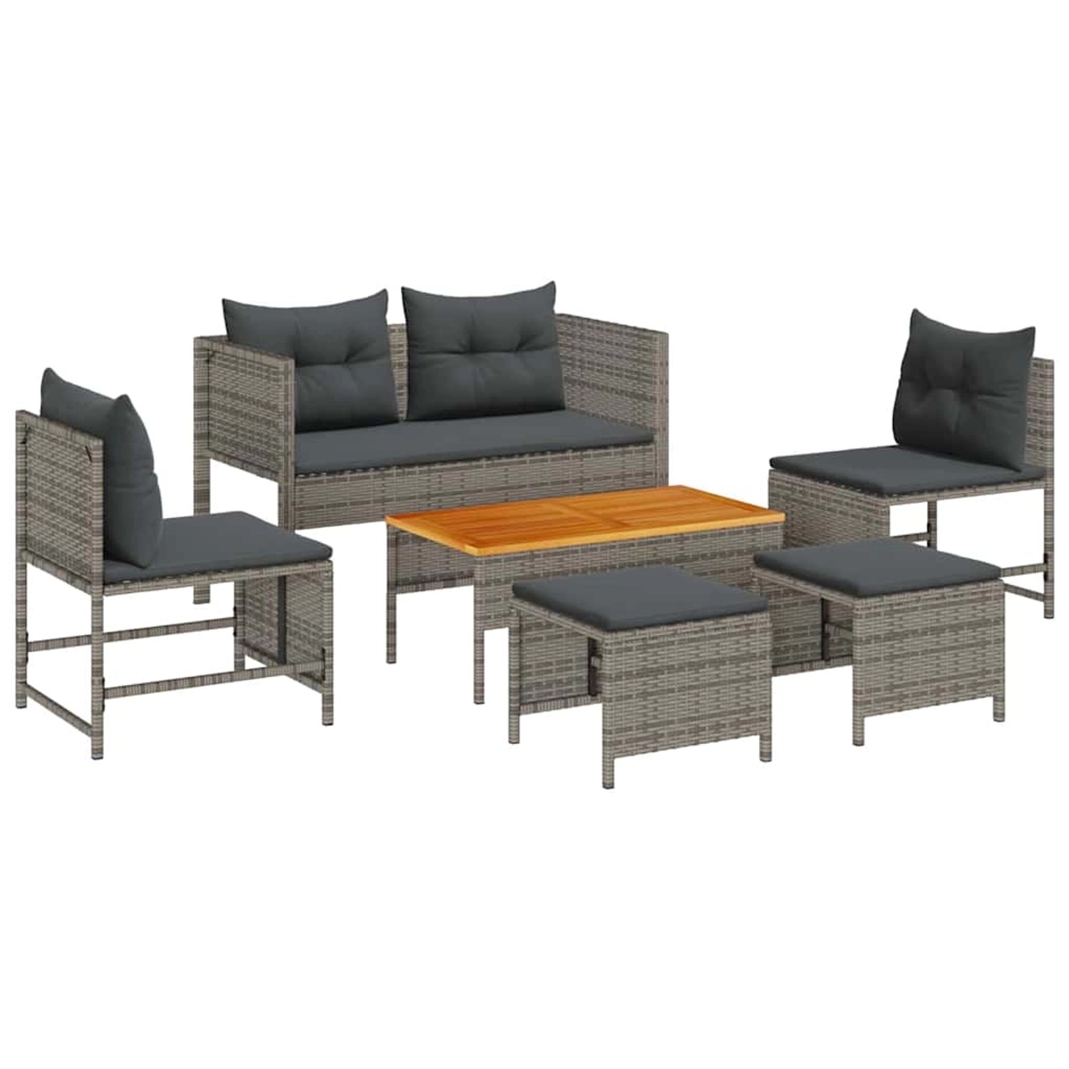 vidaXL Garten-Sofa-Set 6-Tlg Grau Dunkelgrau Poly Rattan 4104702 günstig online kaufen